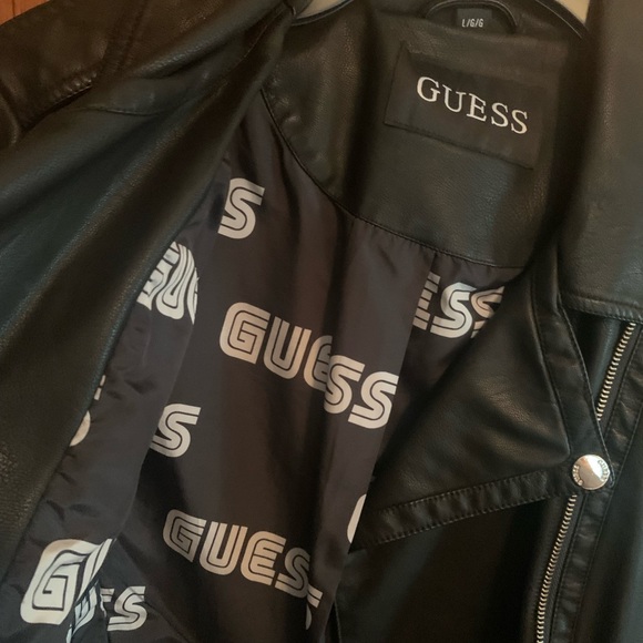 GUESS biker jacket, size large, never worn, silver hardware, very soft material, - Picture 3 of 10